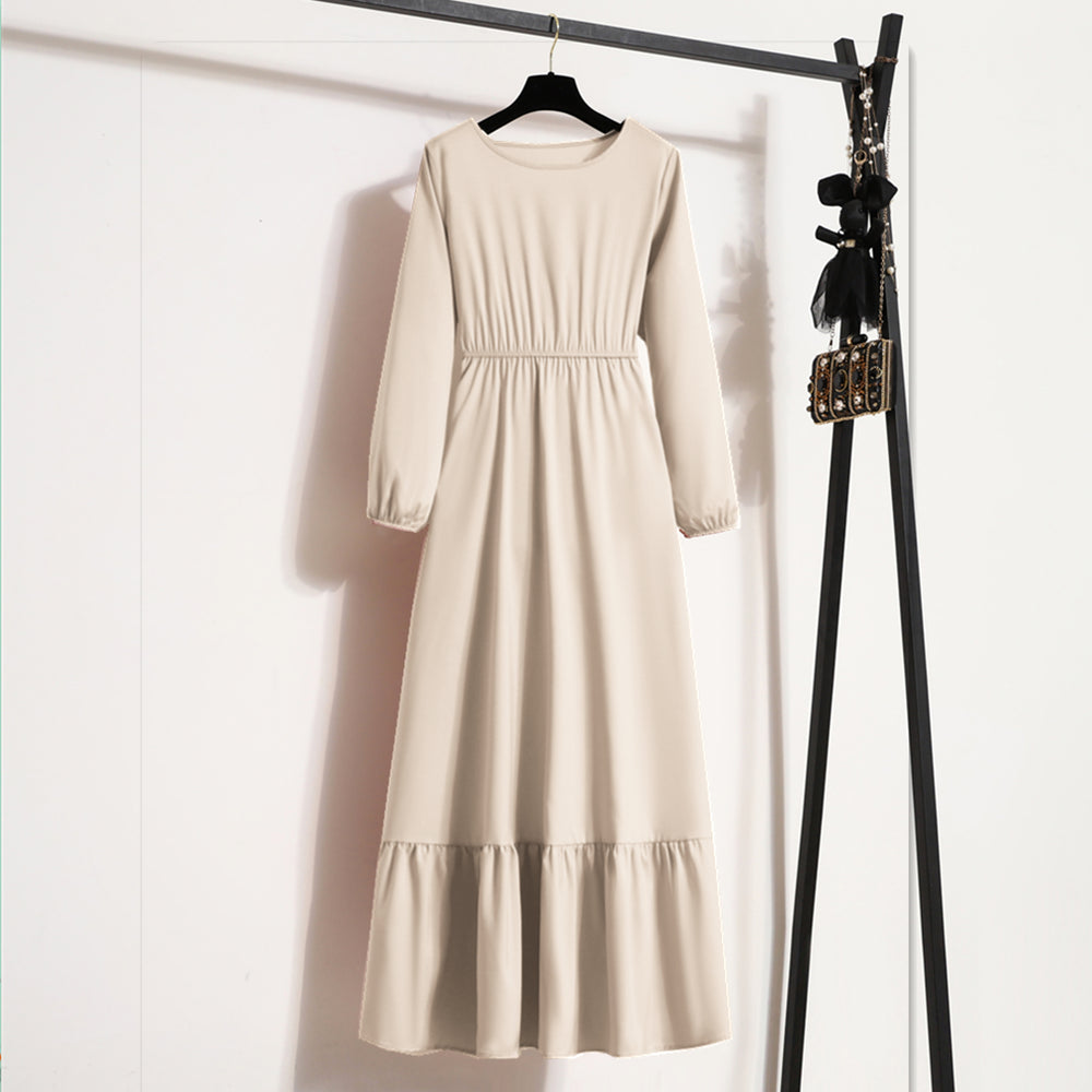 Frühling Herbst Mode weibliche Vestidos solide volle Ärmel O-Ausschnitt lässig Chiffon Kleid Frauen muslimischen langen Kleid Maxi kleider.