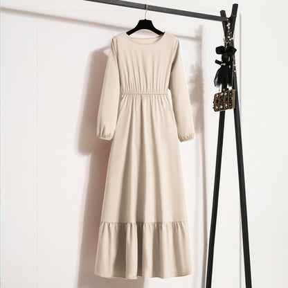 Frühling Herbst Mode weibliche Vestidos solide volle Ärmel O-Ausschnitt lässig Chiffon Kleid Frauen muslimischen langen Kleid Maxi kleider.