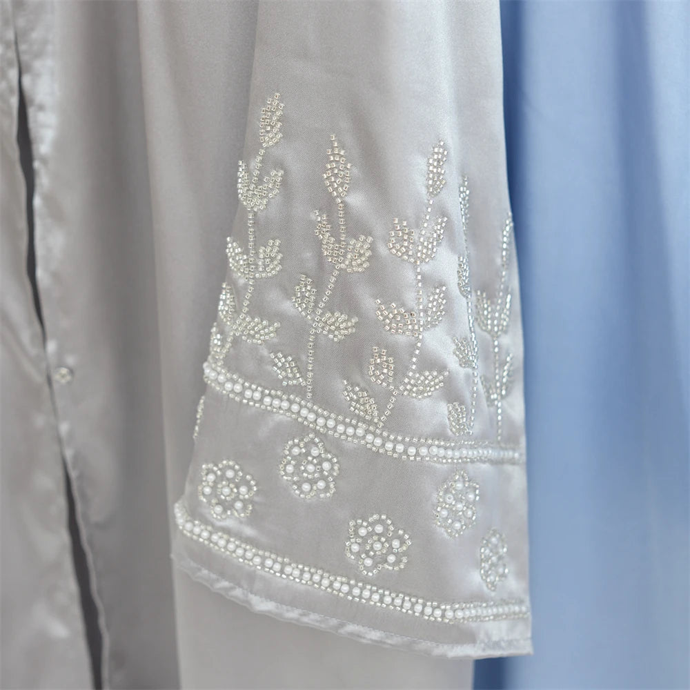 Ramadan Eid Open Beading Kimono Abaya Dubai Muslim Prayer Clothes Women Kebaya Kaftan Dress Islam Robe Arabe Femme Musulmane.