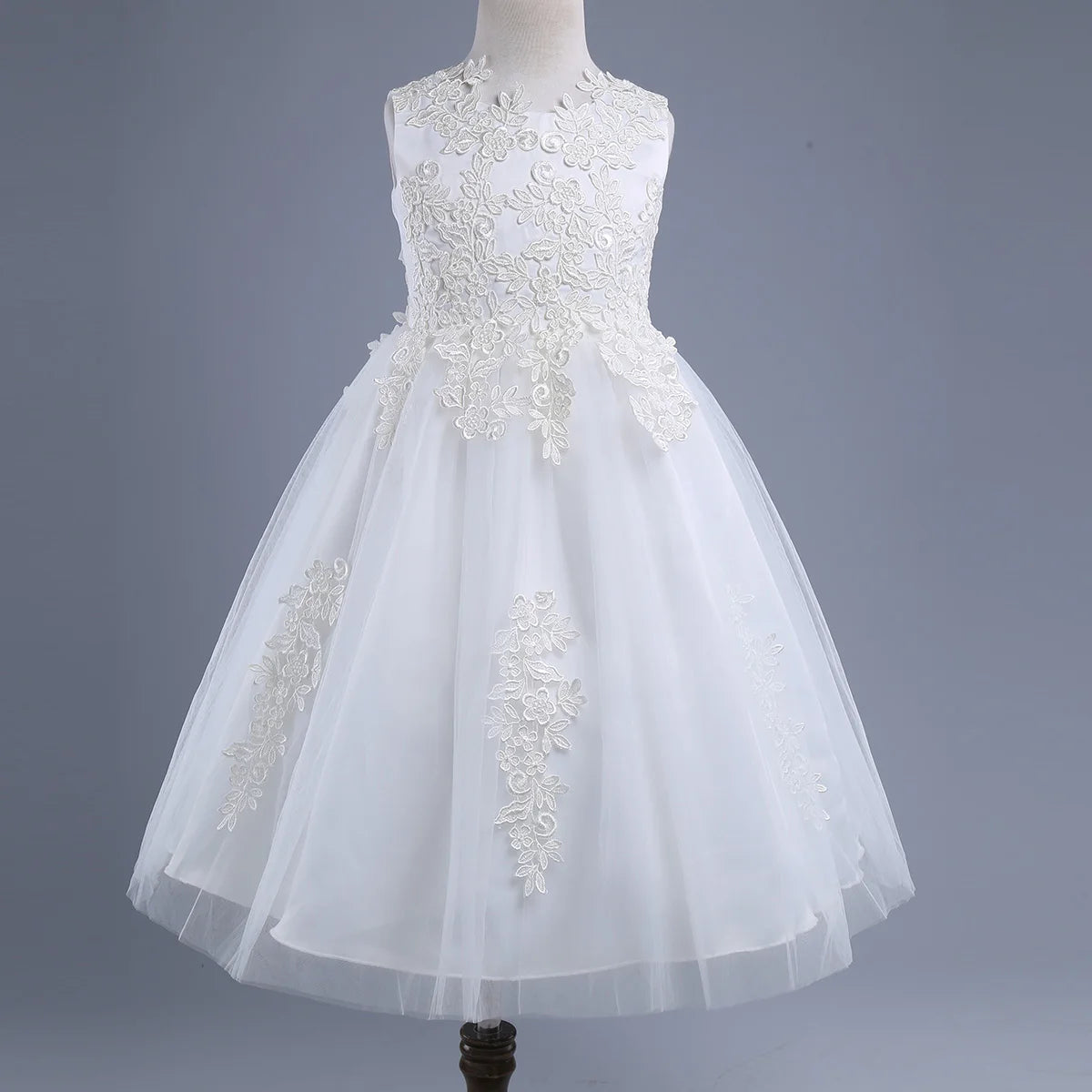 Blumenmädchenkleid mit floraler Spitze für Kinder, bestickt, für Hochzeit, Festzug, Brautjungfernkleid, ärmellos, Taufe, Kommunion, Ballkleid.