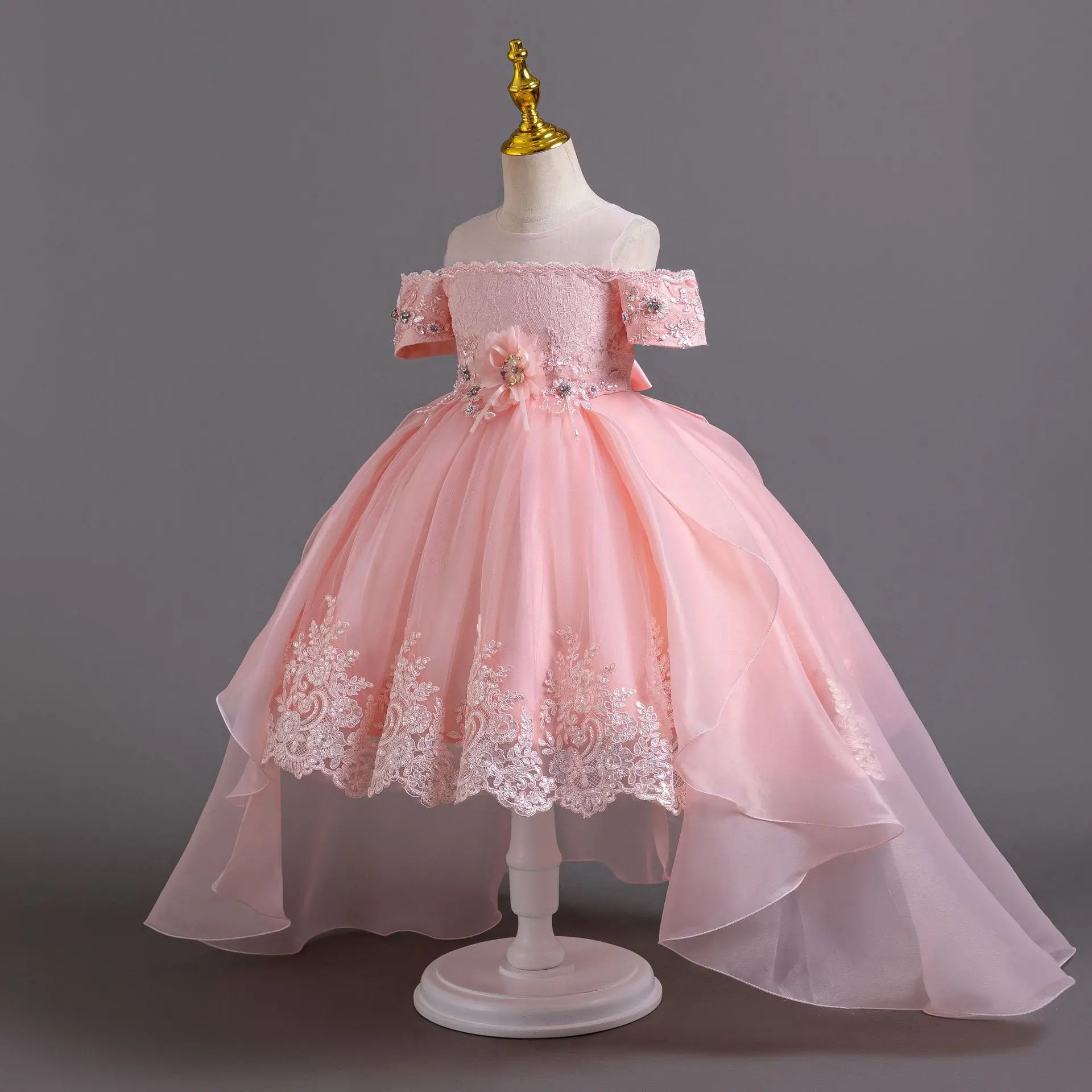 Luxus Perlen Kleider Für Kinder Spitze Schleppende Hochzeit Prinzessin Kleid Für Mädchen Geburtstag Prom Gala Leistung Lange Ballkleid.