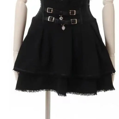 Jirai Kei Sweet Lolita Skort 2024 Summer - Double Bowknot High Waist Short Skirt with Leather Buckle Slim Fit Adjustable Waist