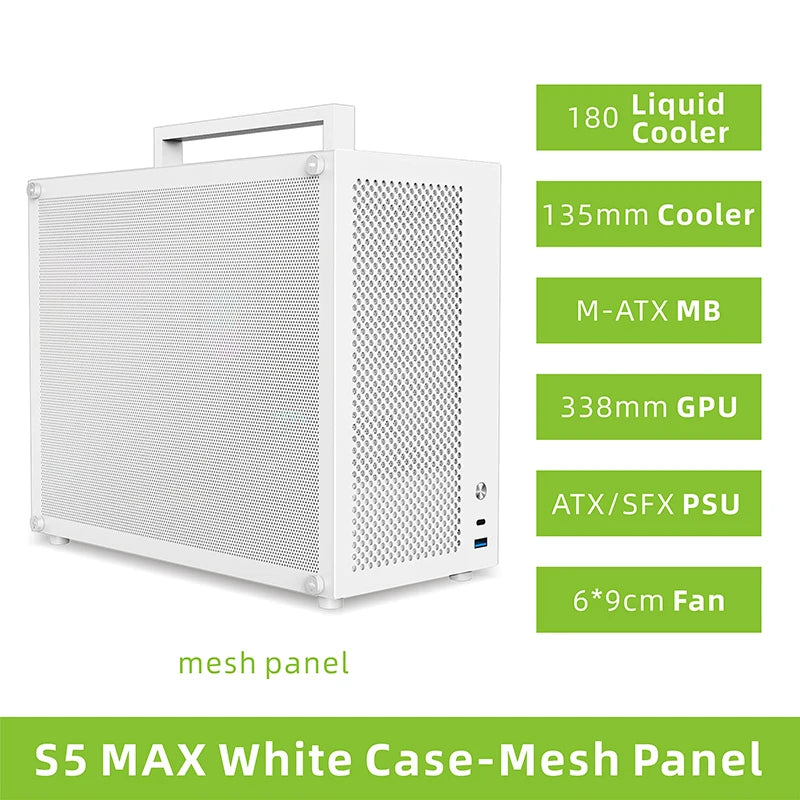 METALFISH S5 MAX Computer Case Gaming PC Chassis Support MATX/ITX 24.5*24.5cm SFX/ATX PSU 135 Mid Tower /180 WaterCooling Cooler