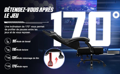 Daccormax Ergonomischer Gaming-Stuhl mit Fußstütze, Liegestuhl 170 ° , Rennstuhl aus PU-Leder mit Lordosenstütze und Kopfstütze