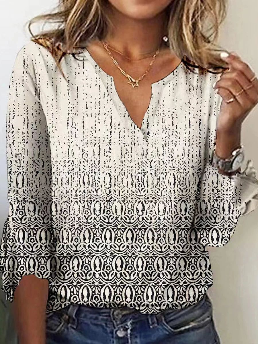 Fashion Woman Shirt Casual Loose Long Sleeve Shirt Feminine Temperament Print Top.