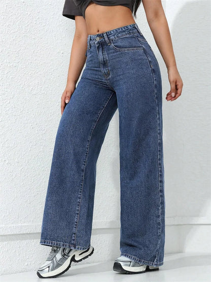 Benuynffy American Vintage Wide-leg Jeans Women's 2025 Spring New Streetwear High Waisted Loose Straight Mopping Denim Trousers.