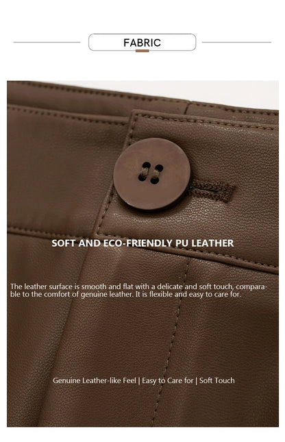 AMII Minimalist Casual Pants for Women 2025 Autumn Clothing PU Leather Loose Straight Pants Slit Office Lady Trousers 12343250.