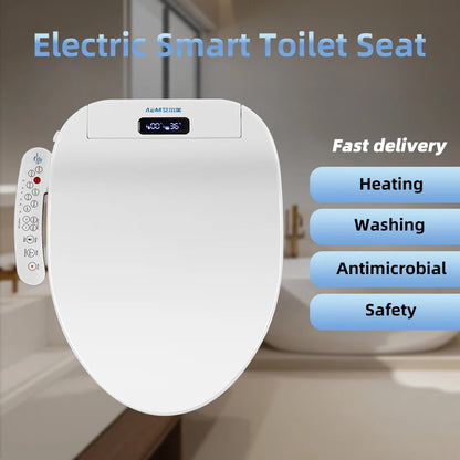 Intelligenter Bidet-Toilettensitz für Badezimmer, beheizter Sitz, langsames Schließen, warmer Trockner, hinten vorne, waschbar, warmes Wasser, Fernbedienung, Nachtlicht