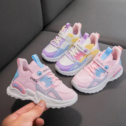 Kids Spring Sneakers Girls School Casual Shoes Outdoor Breathable Running Shoes Light Soft Tenis Pink Non-slip Children Shoes.