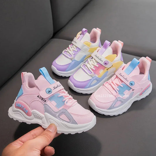 Kids Spring Sneakers Girls School Casual Shoes Outdoor Breathable Running Shoes Light Soft Tenis Pink Non-slip Children Shoes.