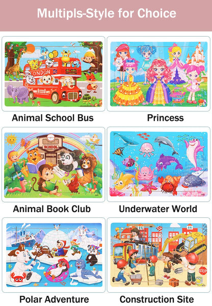 New 30 Pieces Wooden Puzzles Cartoon Animal Traffic Tangram Wood 3d Puzzle Montessori Educational Toys for Children Gifts.