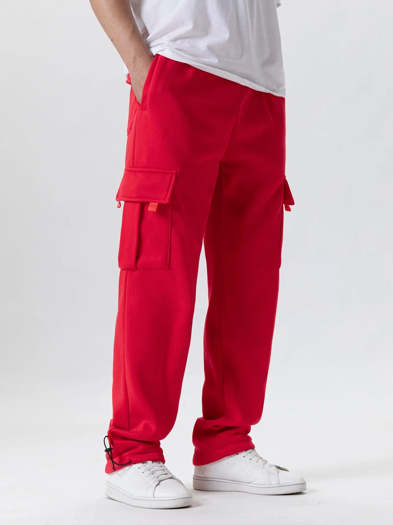 Autumn Men's Cargo Pants Loose Straight Trousers Multi-Pockets Drawstring Casual Sports Pants Solid WorkWear Joggers Long Pants