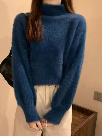 2025 frauen Gestrickte Tops Winter Imitieren Nerz Wolle Heißer Fleece Weibliche Rollkragen Elastische Beiläufige Pullover Weiche Warme Pullover.