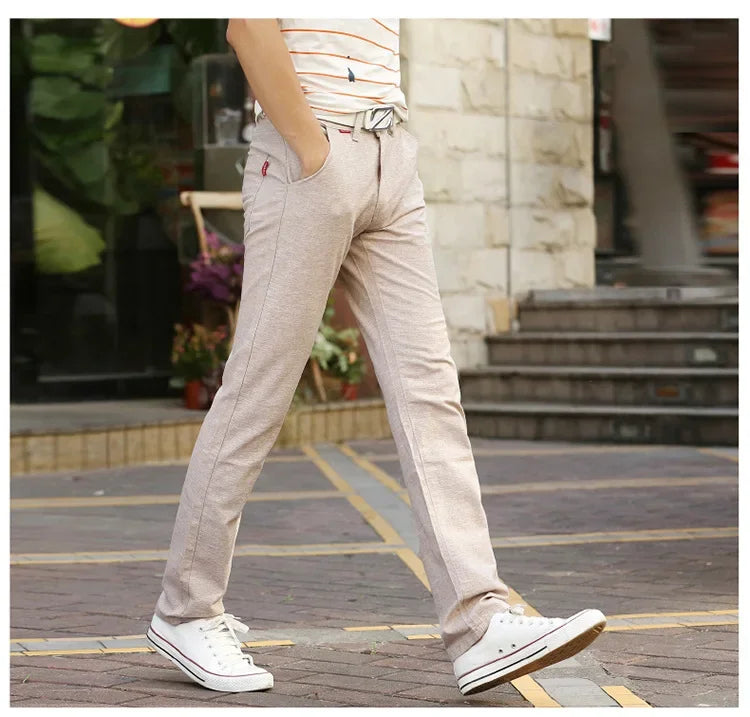 Summer Thin Men's Casual Pants Straight-Leg Loose-Fit Linen Trousers Youth Men's Pants Direct From Manufacturer Wholesale.