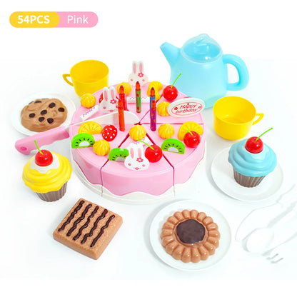 Girl Toy Cake DIY Minature Food Simulation Pretend Play Kitchen Set Tea Kid Cut Game Education Children Toys For 3 Year Birthday