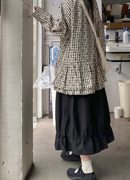 Vintage Black Midi Skirt Women Japanese Harajuku Drawstring Bud Skirts Summer Streetwear Korean Casual Design A Line Faldas New.