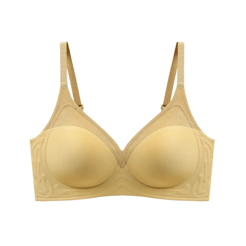 Stripe Color Contrast Soft Support Seamless Women Underwear Semifixed Cup Pad No Steel Ring Adjustable straps Gathered Woman Bra