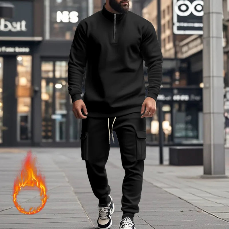 2024 Herbst und Winter Herren-Sporthosen-Set aus lässigem Samt mit warmem Reißverschluss.