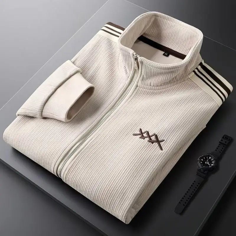 Autumn Winter warm sports Men Sets suit for men zipper stand-up collar cardigan jacket straight leg sweatpants two-piece set.
