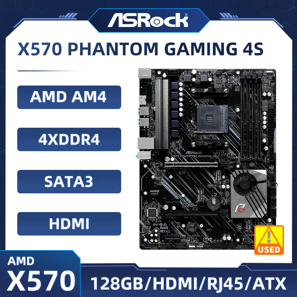 ASRock X570 PHANTOM GAMING 4S motherboard AM4 AMD X570 DDR4 128GB Hyper M.2 ATX support Ryzen 5 5600X 4100 1600 3600 cpu.