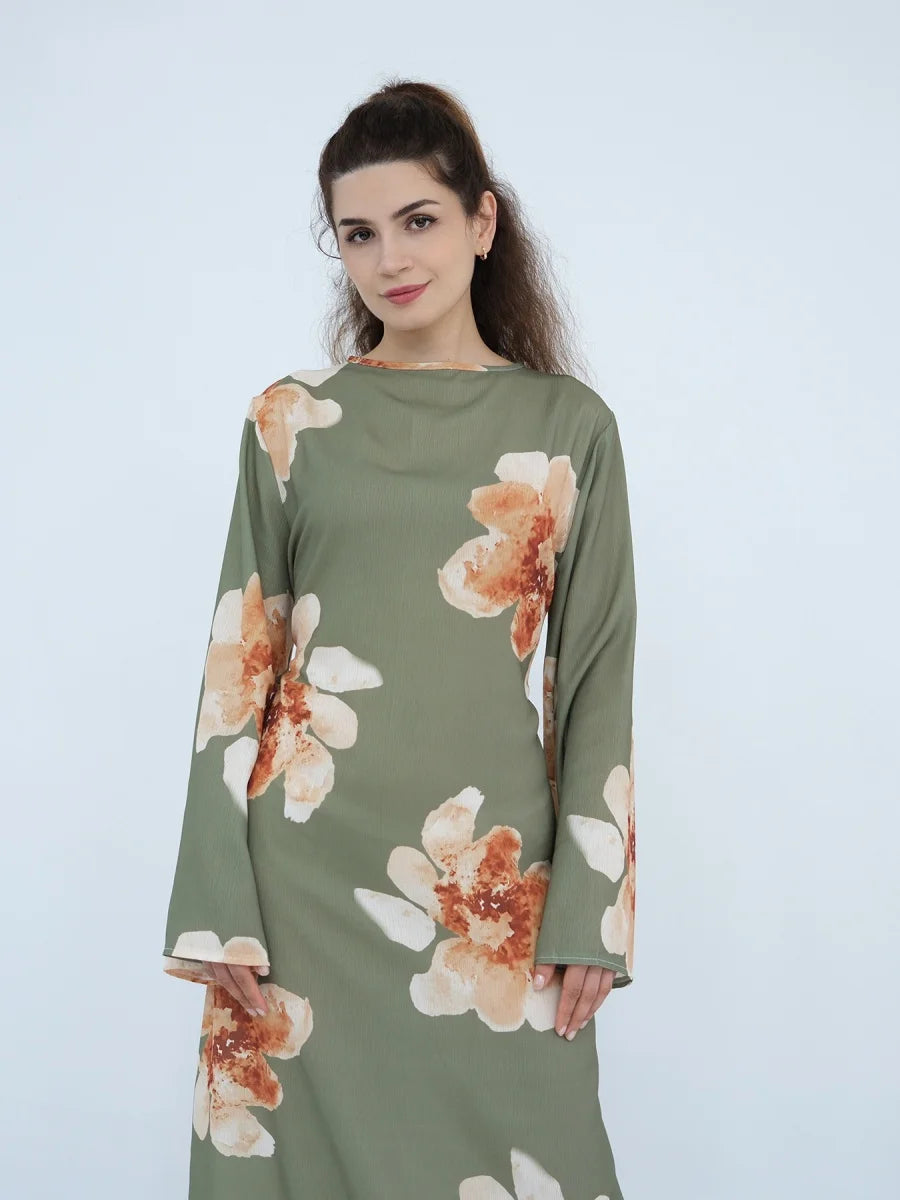 Muslim Women Dubai Abaya luxury Flower Print Long Dress Kaftan Ramadan Robe Femme african Maxi dresses Islam Clothing Kebaya.