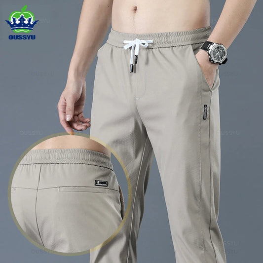 OUSSYU Brand New Spring Summer Men's Casual Pants Slim Pant Straight Thin Trousers Male Fashion Stretch Khaki Jogging 28-38.