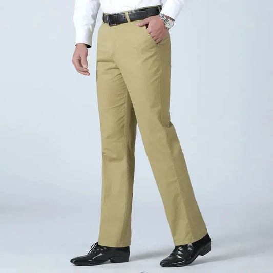 Smart Casual Pure Cotton Anti-Wrinkle High Waist Loose Baggy Straight Thicken Men Spring Autumn Solid Color Mid Casual Pants.