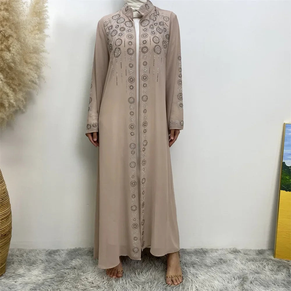 Luxury Diamonds Kimono Open Abayas for Women Muslim Dress Morocco Kaftan Dubai Turkey Party Gown Kebaya Islam Jalabiya Ramadan.
