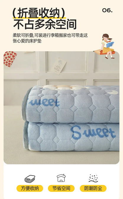 Winter Dormitory Soft Mattress Toppers Thick Warm Coral Velvet Bed Sheet Non-slip Mattress Cover Thin Bed Pad Tatami Floor Mat.