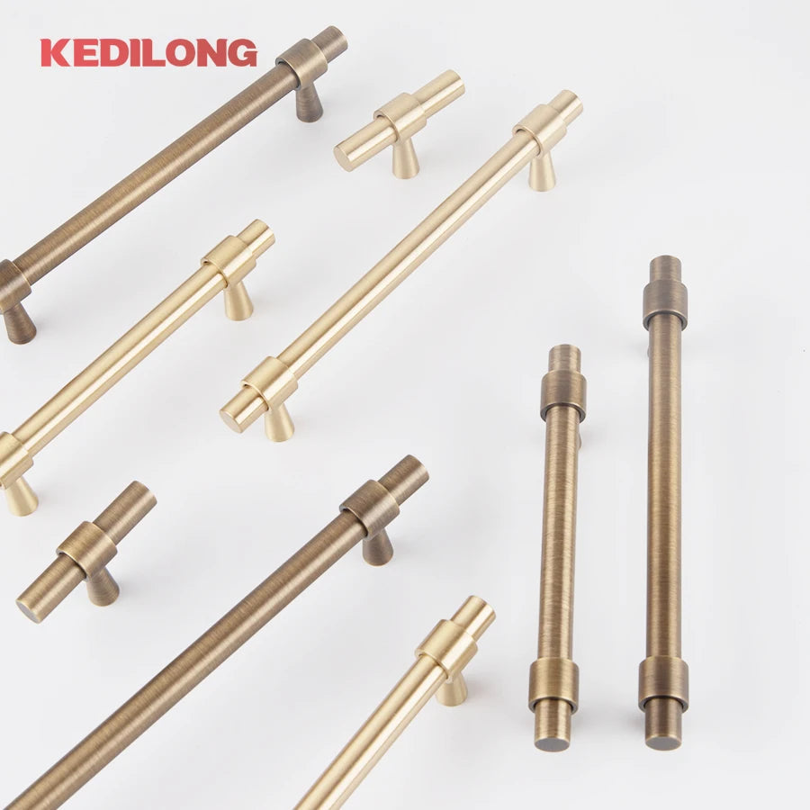 KEDLO Solid Brass Brushed Antique Brass Bronze 500mm Pull Drawer Knobs T Bar Kitchen Cabinet Handle