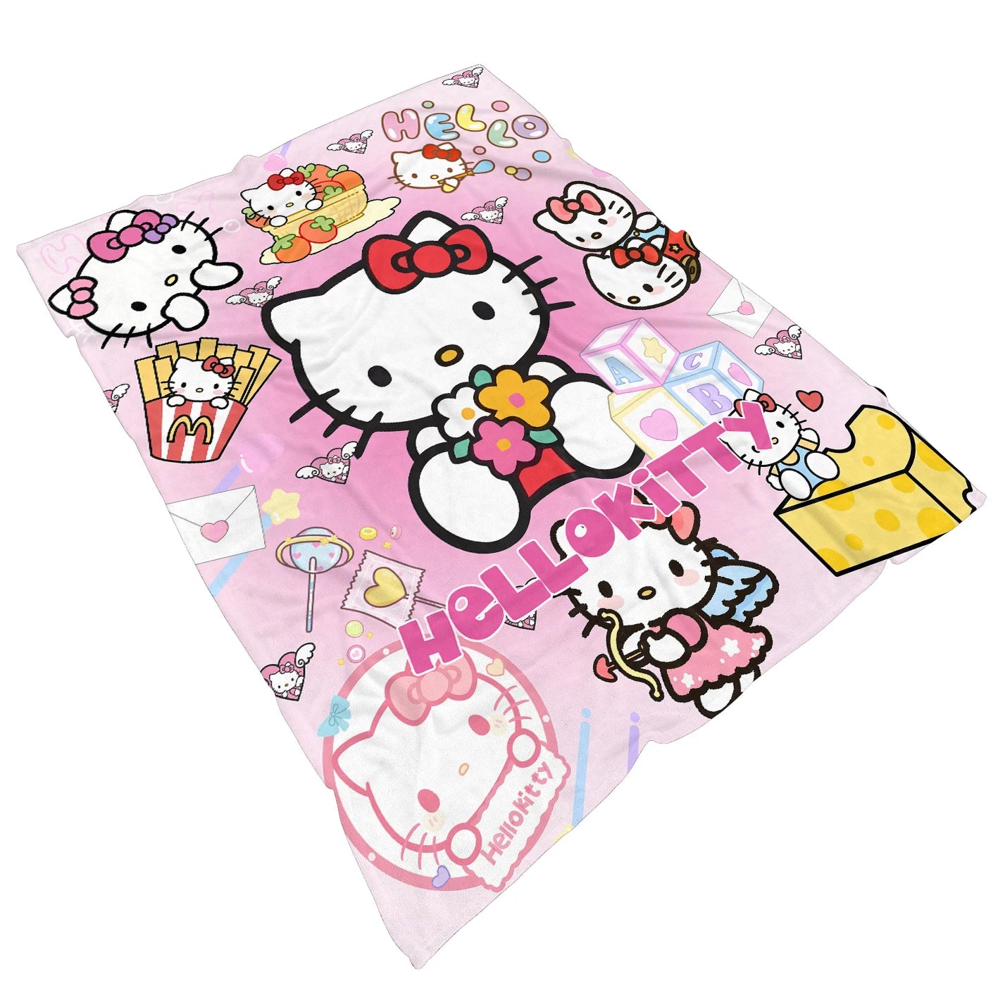 Sanrio HelloKitty Cute HD Printed Flannel Thin Blanket.Four Season Blanket.for Sofa,beds,living Rooms,travel Picnic Blanket Gift.