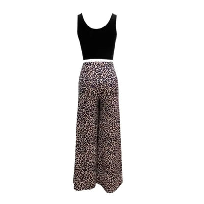 Women Two Piece Sets Outfits 2024 Summer Fashion Square Neck Sleeveless Crop Tank Top & Leopard Print Pocket Wide Leg Pants Set.