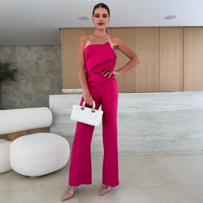Soft Breathable Jumpsuit Elegant Women's Strapless Jumpsuit Stylish Off Shoulder Romper with High Waist Wide Leg Chic for Women.