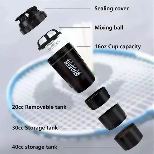 3 Layers Shaker Protein Bottle Powder Shake Cup Large Capacity Water Bottle Mixing Cup Body Building Exercise Mixing Bottle.