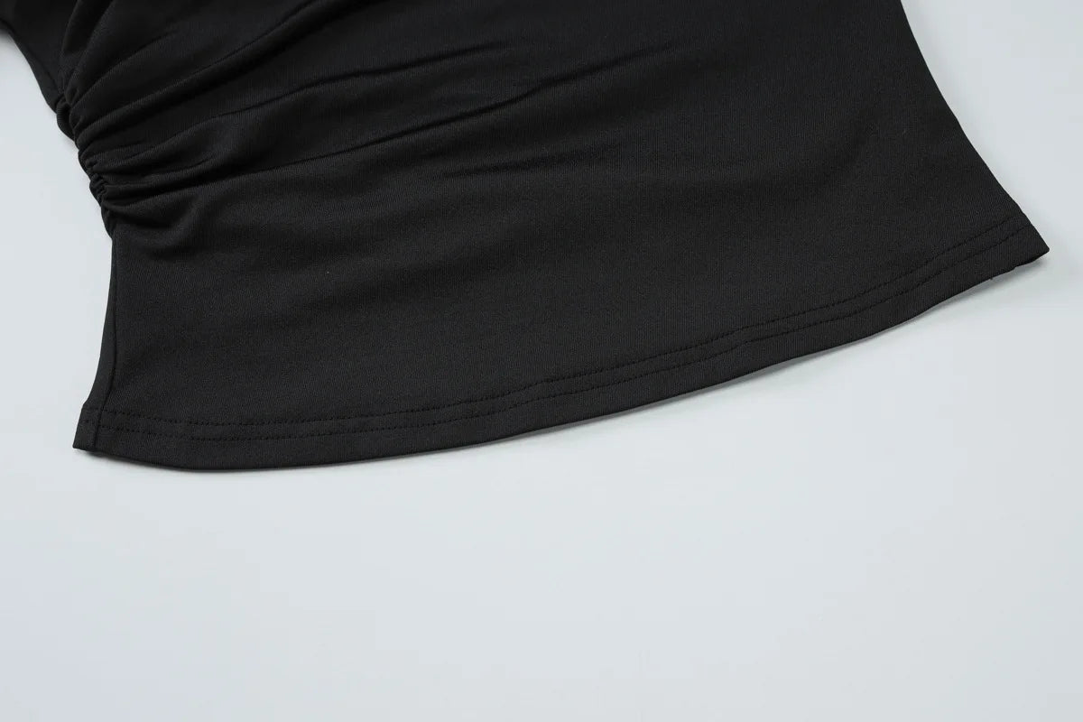 Cryptographic One Shoulder Asymmetrical Tops Summer Fashion Outfits Embellished Sexy Backless Solid Cropped Top Streetwear.