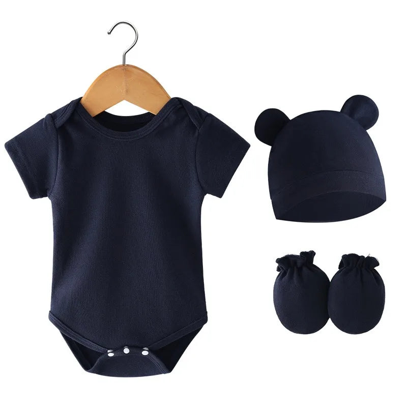 3 Teile/satz Neugeborenen Geburt Set 2024 Frühling Sommer Baby Body Baumwolle Baby Hut Handschuhe Weiche Baby Strampler Infant Zeug 0 bis 3 monate.