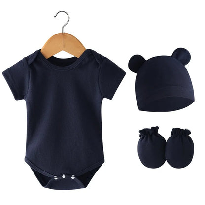 3 Teile/satz Neugeborenen Geburt Set 2024 Frühling Sommer Baby Body Baumwolle Baby Hut Handschuhe Weiche Baby Strampler Infant Zeug 0 bis 3 monate.