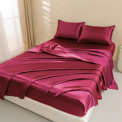 Satin Bed Sheets, Queen Size Sheets Set, 4 Pcs Silky Bedding Set   1 Deep Pocket Fitted Sheet + 1 Flat Sheet + 2 Pillowcases.