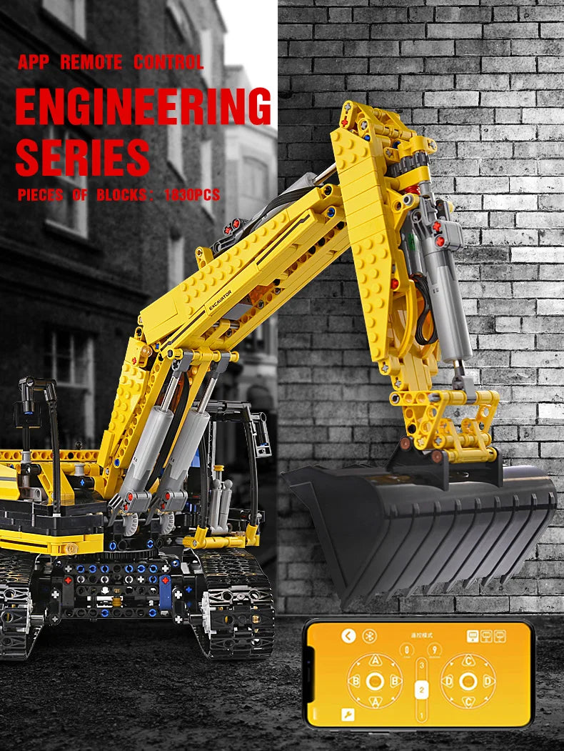 MOULD KING 13112 Technical Car Toys The MOC-2513 APP&RC Motorized Excavator Model Building Blocks Bricks Kids Christmas Gift.