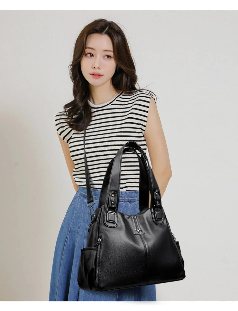 Genuine Soft Leather Handbags for Women Casual Shoulder Tote Bag Luxury Designer Ladies Large Capacity Purse Bags Sac A Main Hot.