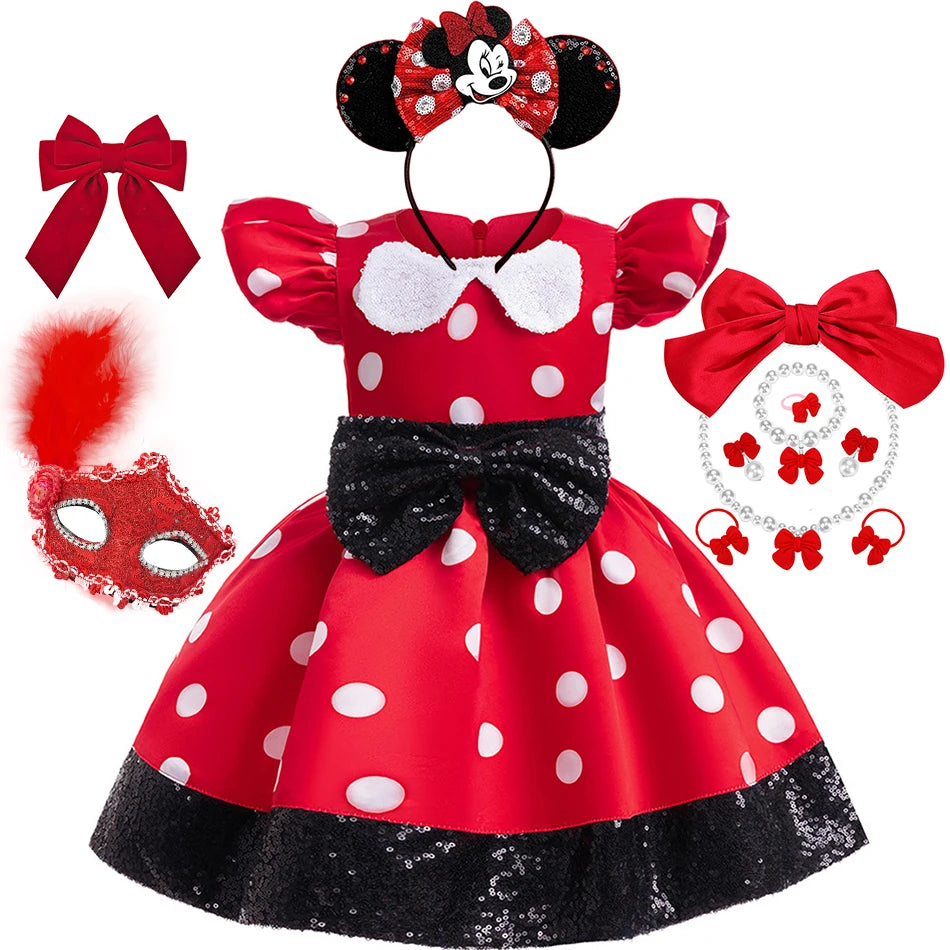 Disney Minnie Mouse Mädchen Polka Dot Schleife Prinzessin Kleid Jungen Kinder Mickey Mouse Halloween Karneval Party Performance Kleidung Anzug