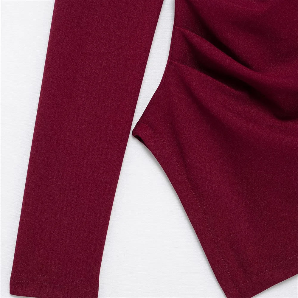 Women's Asymmetric Elastic Top Solid Color Long Sleeve Slant Neck Decoration Spring New Casual Women's Top.