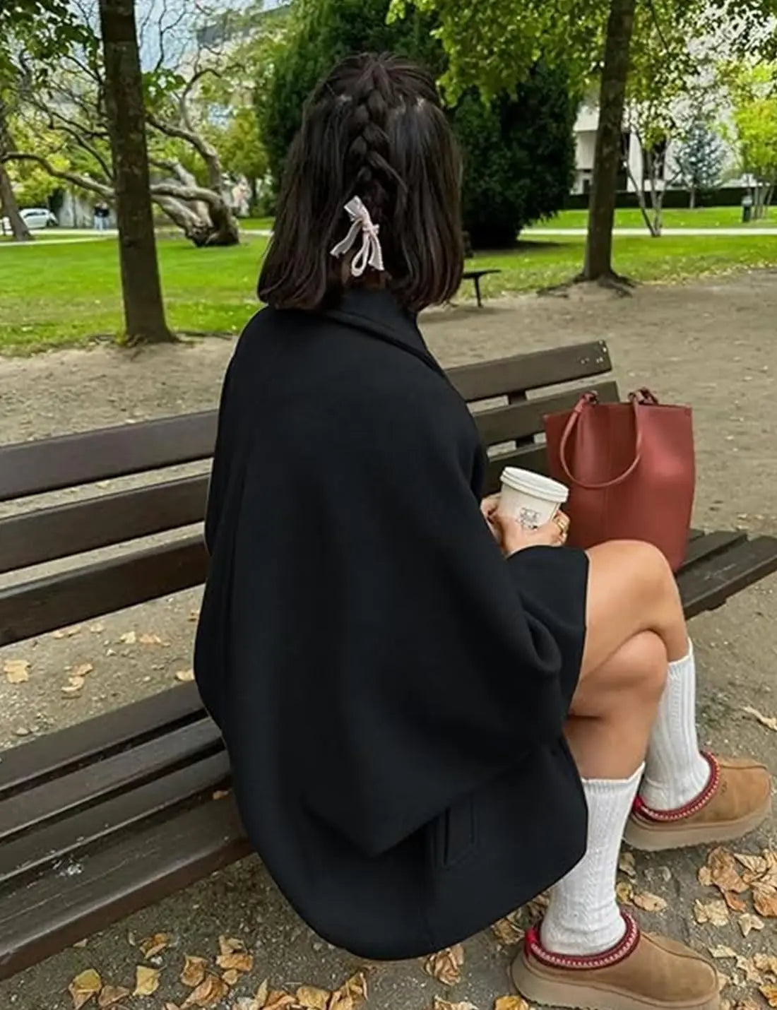 ZBZA Damen Schräge Knopf Lose Fledermausärmel Jacke Mantel Revers Langarm Doppeltasche Warm Solide Farbe Vintage Oberbekleidung Herbst Winter Neue Weibliche Chic Mantel.