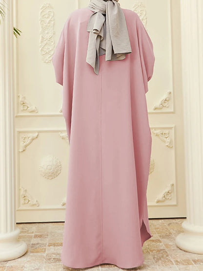 kebaya Ramadan Solid Batwing Sleeve Kaftan Abaya, Elegant Loose Split Maxi Length Dress, Women's Clothing.