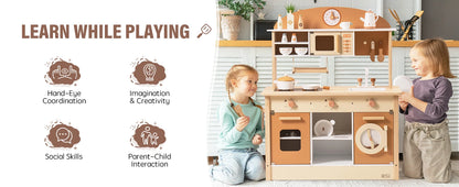 Robotime Robud Wooden Kitchen for Kids Play Kitchen with Plenty of Play Features Toddler Kitchen Set Gift for Girls Boys 3+.