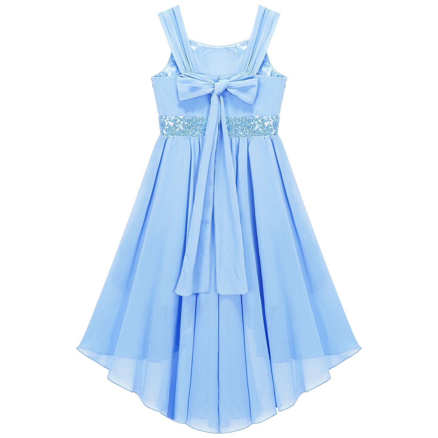 Kinder Blumenmädchenkleid Ärmellos Pailletten Hi-Low-Saum Abendkleid Elegantes Chiffon Prinzessin Geburtstag Formales Hochzeitskleid