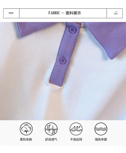 170kg plus size Damen büste Frühling Herbst loser Polo kragen kontrastieren des Sweatshirt schwarz lila 4xl 5xl 6xl 7xl 8xl 9xl.