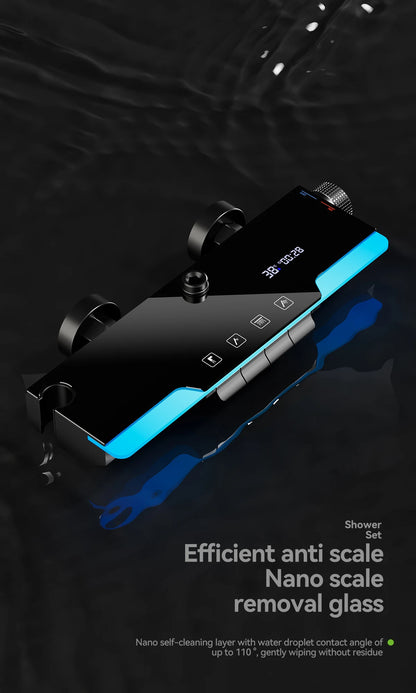 Space aluminum digital display atmosphere light shower shower set, 4-speed turbocharged bathroom shower