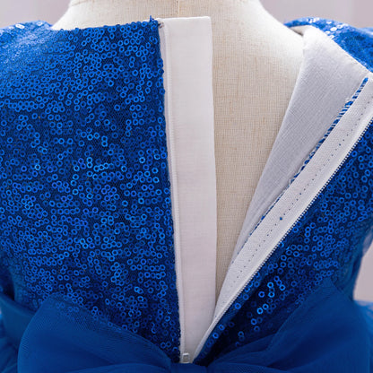 Kinder Abendkleid Pailletten Puffärmel Prinzessin Kleid Mesh Puffed Kleid Geburtstag Party Host Kleid.