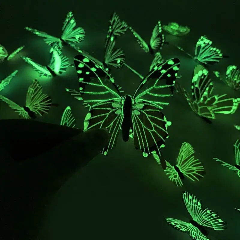 New 12Pcs Fashion 3D Luminous Butterfly Creative Wall Sticker For DIY Wall Stickers Modern Wall Art Home Decorations DIY Gift.